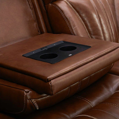 Canapé électrique Caswell de Liberty Furniture, cuir châtaignier - Largeur 91 x Profondeur 40 x Hauteur 42