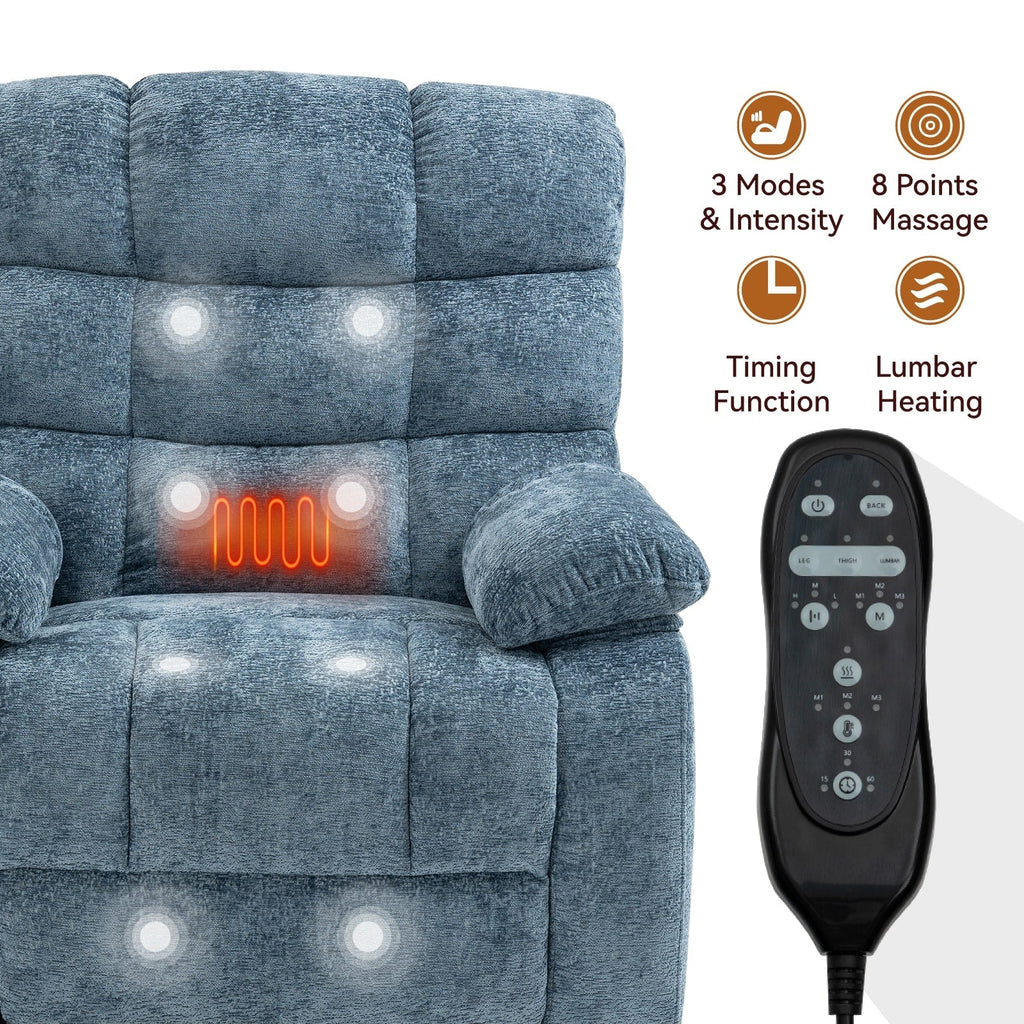 Fauteuil inclinable releveur à massage thermique, double moteur, position infinie, jusqu'à 350 lb, grands fauteuils inclinables électriques releveurs