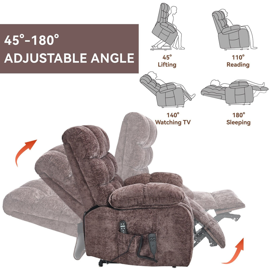 Fauteuil inclinable releveur à massage thermique, double moteur, position infinie, jusqu'à 350 lb, grands fauteuils inclinables électriques releveurs