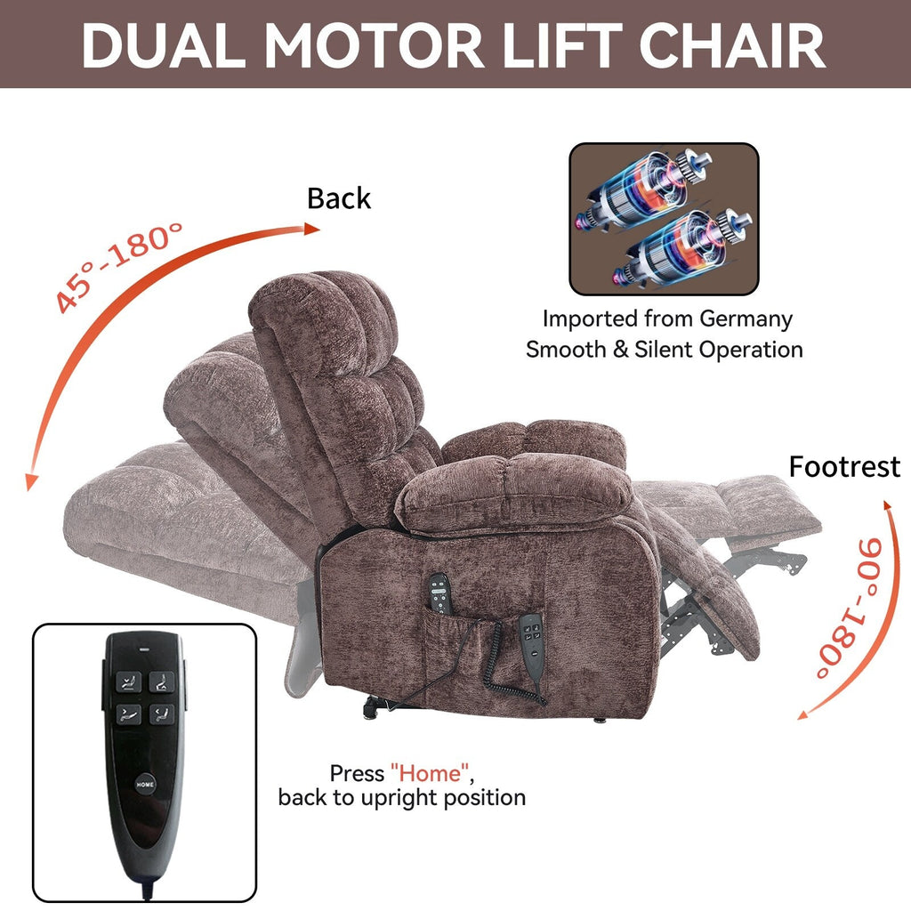Fauteuil inclinable releveur à massage thermique, double moteur, position infinie, jusqu'à 350 lb, grands fauteuils inclinables électriques releveurs
