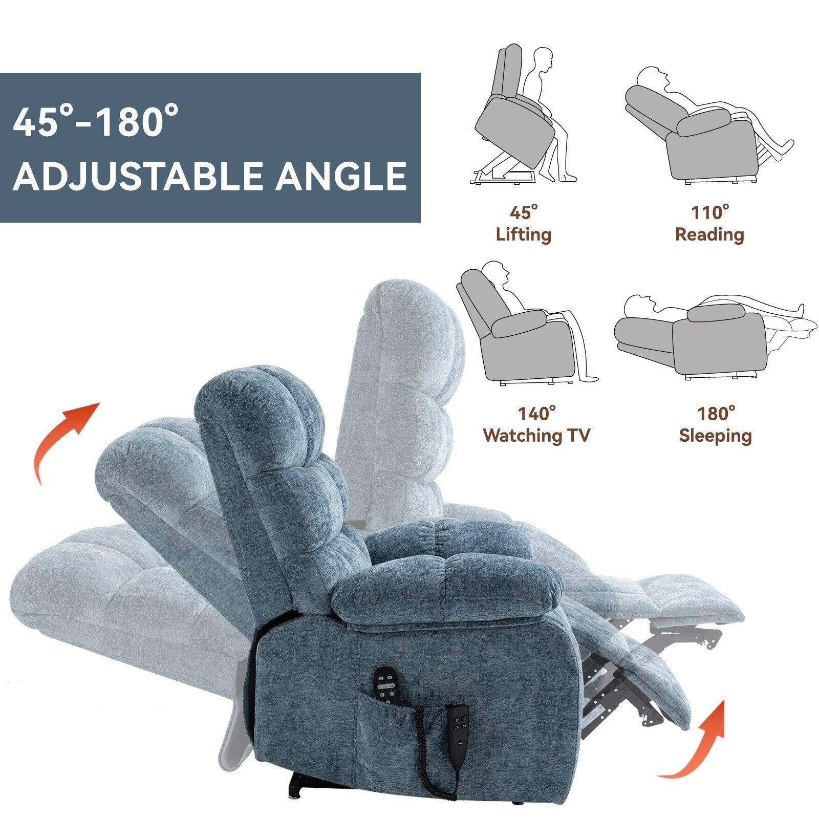 Fauteuil inclinable releveur à massage thermique, double moteur, position infinie, jusqu'à 350 lb, grands fauteuils inclinables électriques releveurs