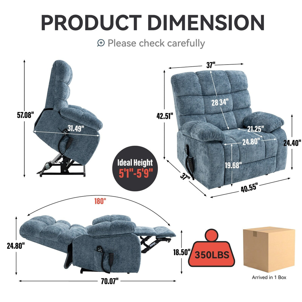 Fauteuil inclinable releveur à massage thermique, double moteur, position infinie, jusqu'à 350 lb, grands fauteuils inclinables électriques releveurs