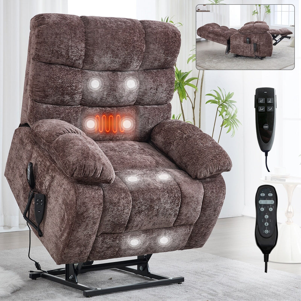 Fauteuil inclinable releveur à massage thermique, double moteur, position infinie, jusqu'à 350 lb, grands fauteuils inclinables électriques releveurs