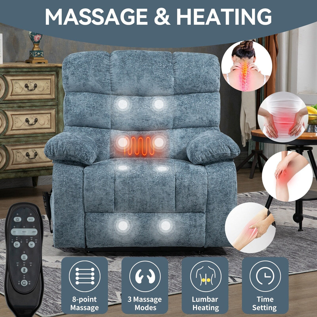 Fauteuil inclinable releveur à massage thermique, double moteur, position infinie, jusqu'à 350 lb, grands fauteuils inclinables électriques releveurs