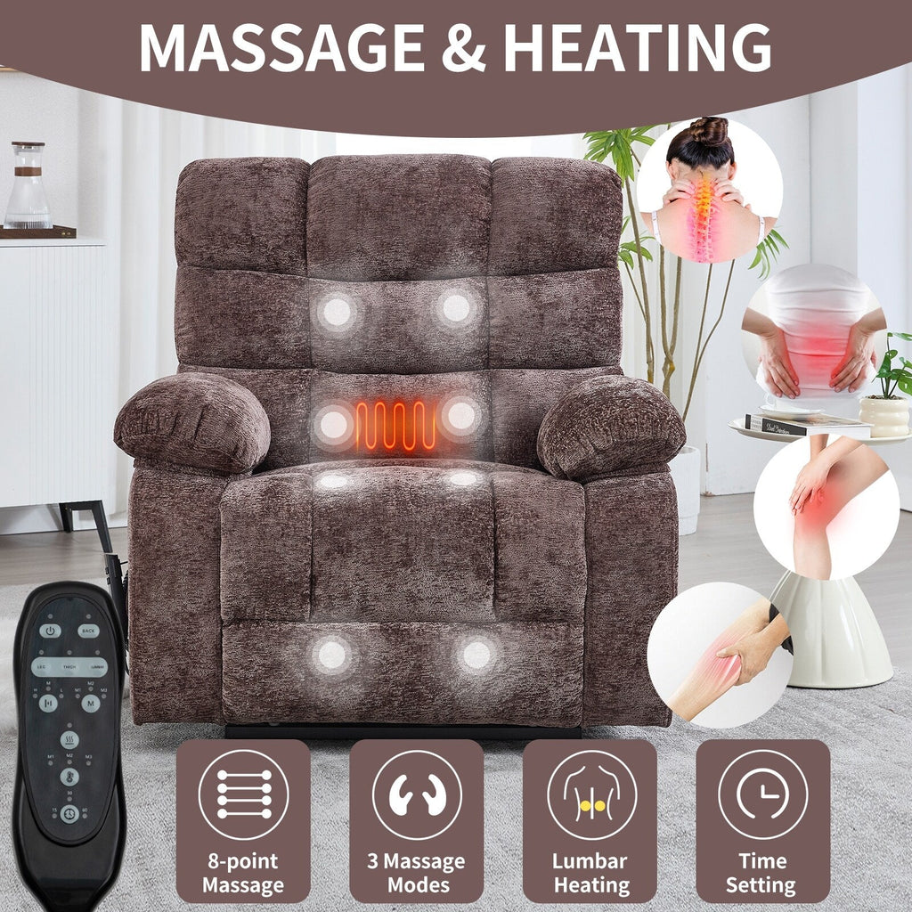 Fauteuil inclinable releveur à massage thermique, double moteur, position infinie, jusqu'à 350 lb, grands fauteuils inclinables électriques releveurs