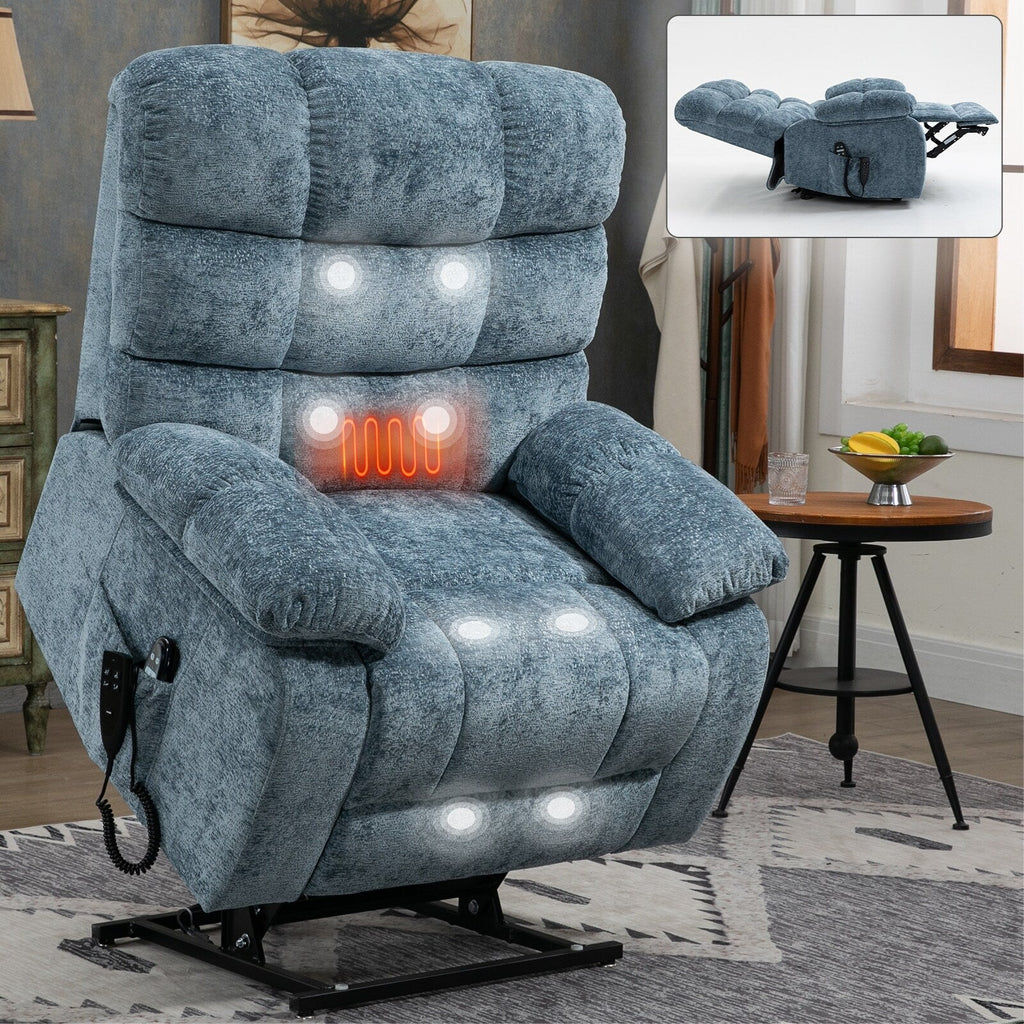 Fauteuil inclinable releveur à massage thermique, double moteur, position infinie, jusqu'à 350 lb, grands fauteuils inclinables électriques releveurs