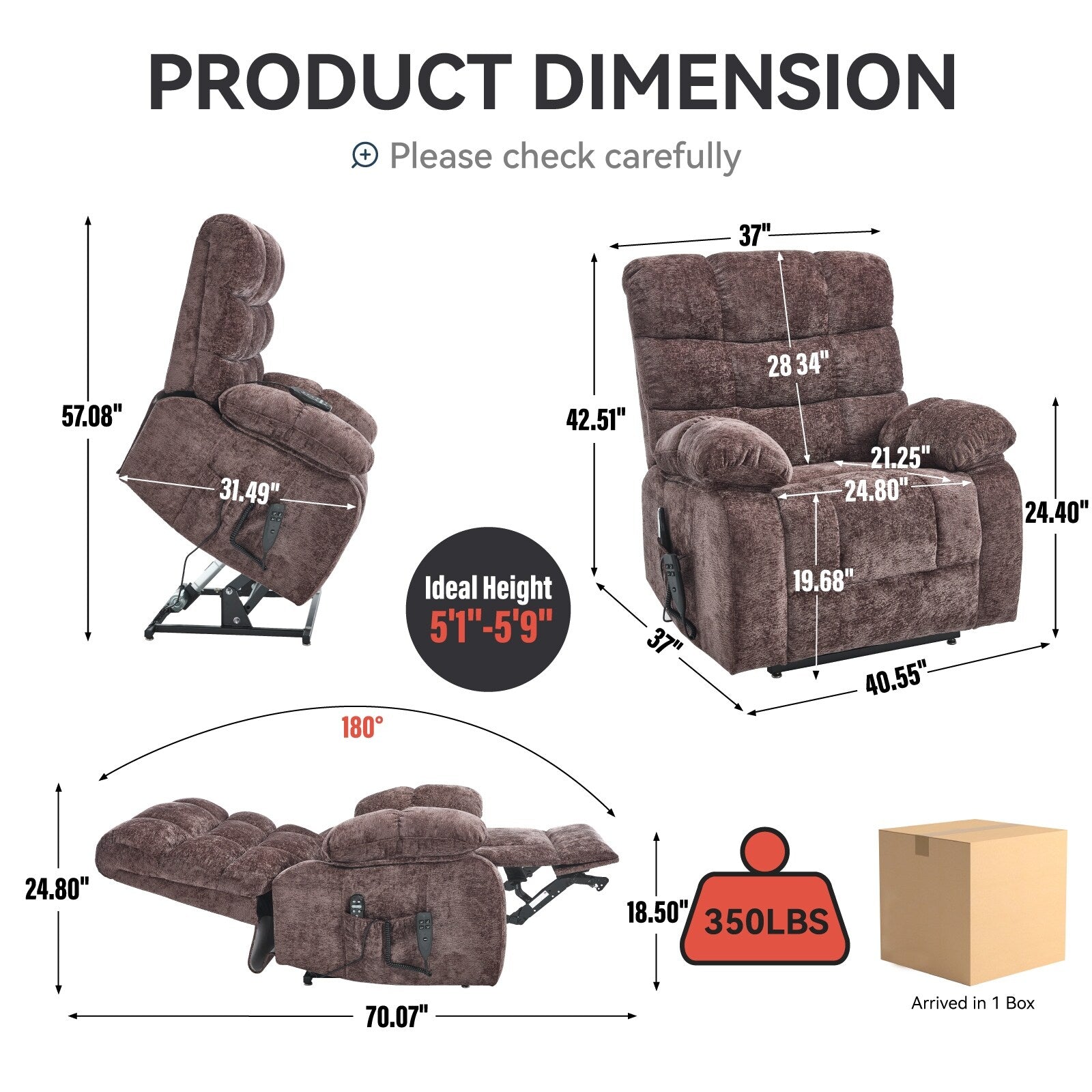 Fauteuil inclinable releveur à massage thermique, double moteur, position infinie, jusqu'à 350 lb, grands fauteuils inclinables électriques releveurs