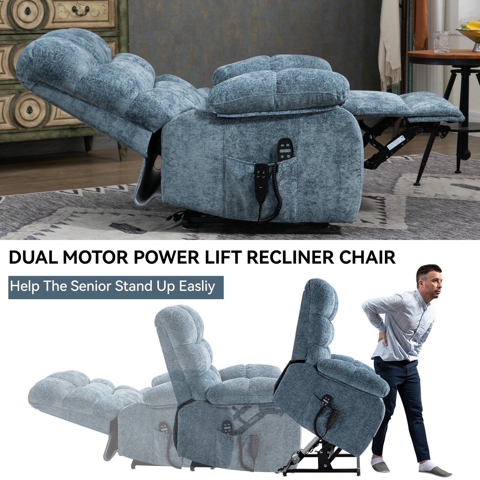 Fauteuil inclinable releveur à massage thermique, double moteur, position infinie, jusqu'à 350 lb, grands fauteuils inclinables électriques releveurs