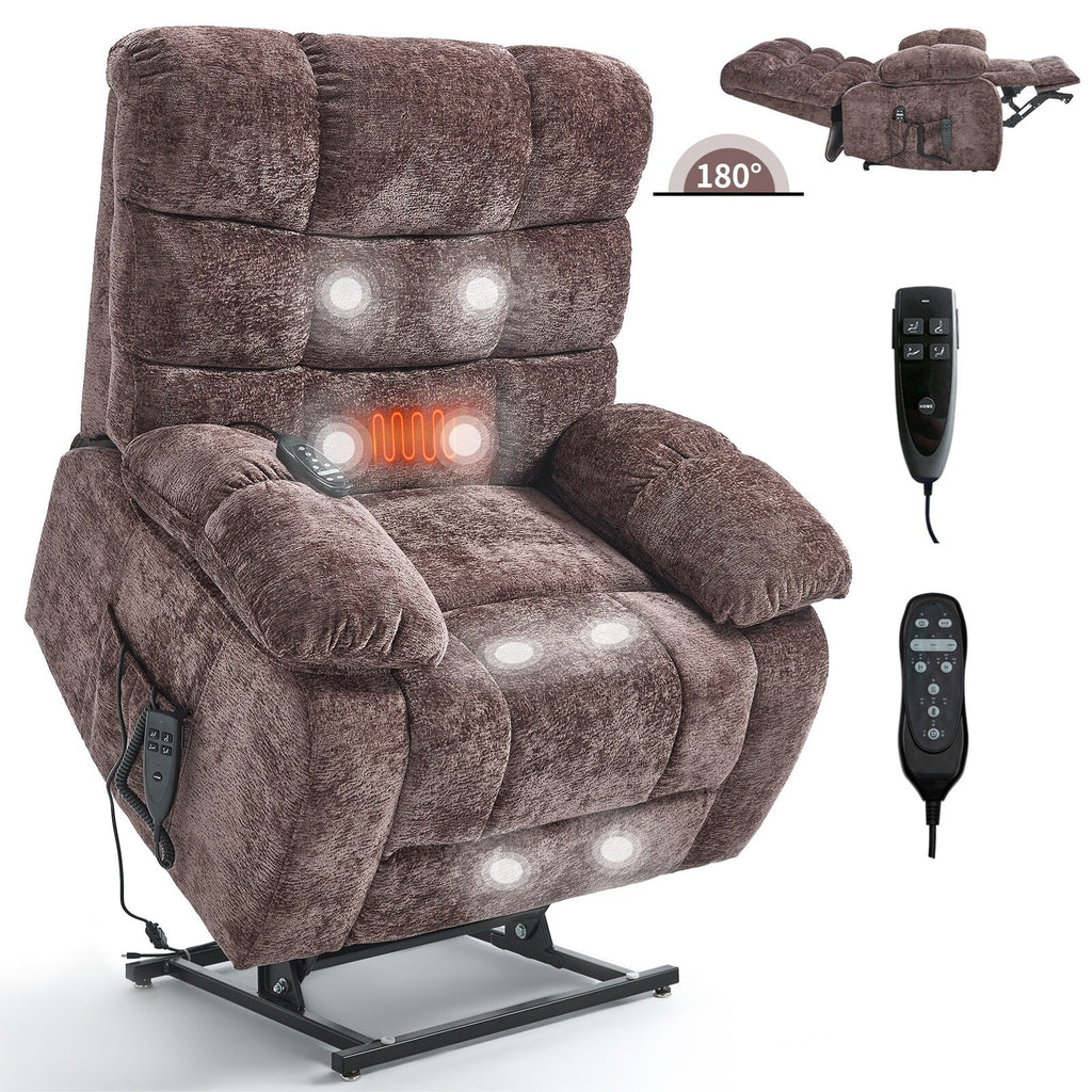 Fauteuil inclinable releveur à massage thermique, double moteur, position infinie, jusqu'à 350 lb, grands fauteuils inclinables électriques releveurs