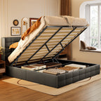 Cadre de lit relevable avec rangement, cadre de lit plateforme rembourré avec système de rangement hydraulique et tête de lit