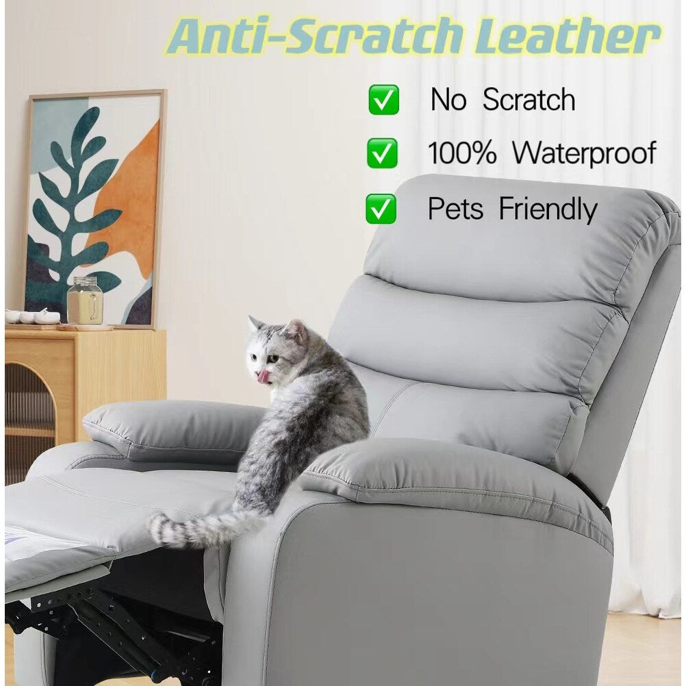 Fauteuil inclinable manuel pivotant à 360° en cuir synthétique gris clair avec protection anti-salissure pour les pieds et tissu résistant aux rayures des chats
