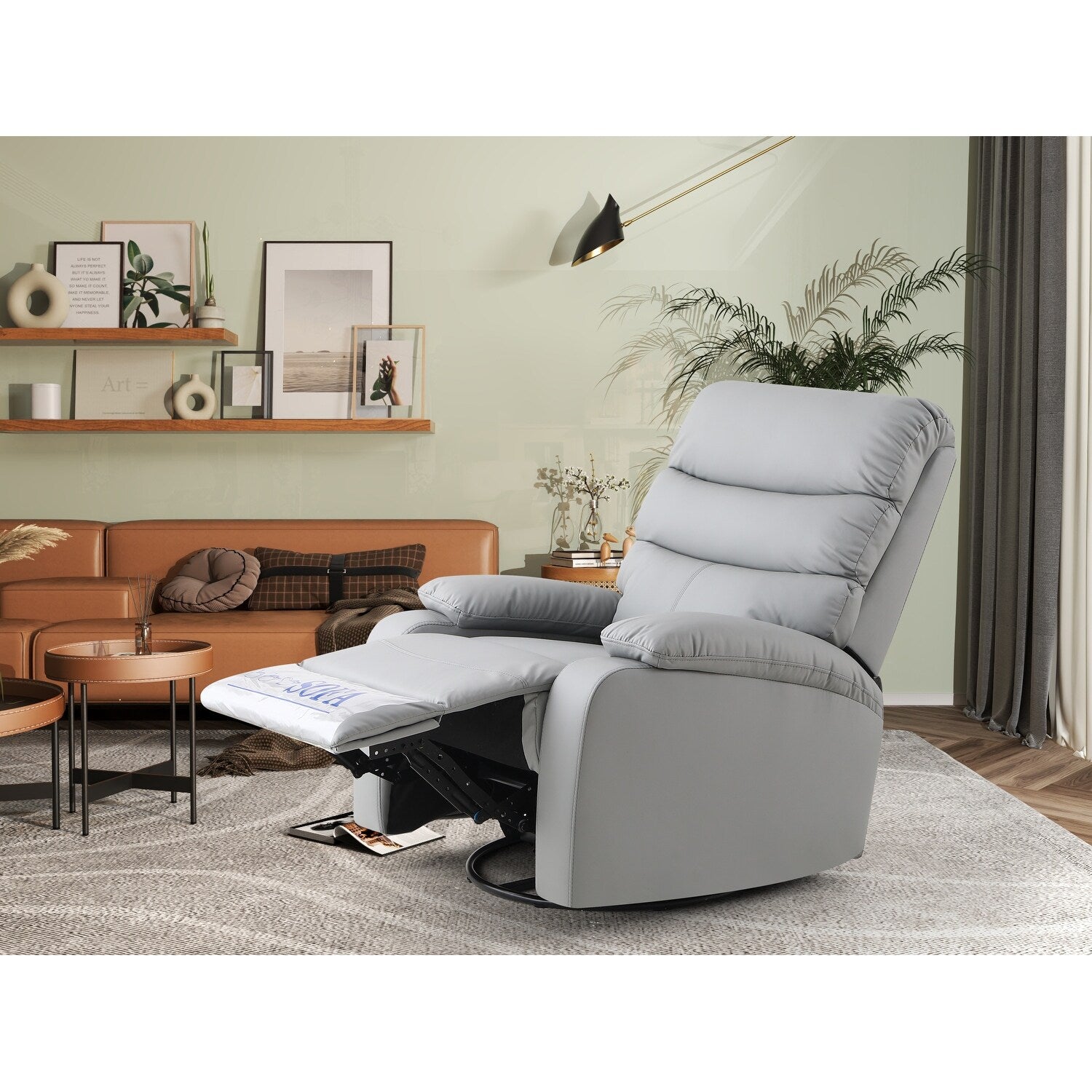 Fauteuil inclinable manuel pivotant à 360° en cuir synthétique gris clair avec protection anti-salissure pour les pieds et tissu résistant aux rayures des chats