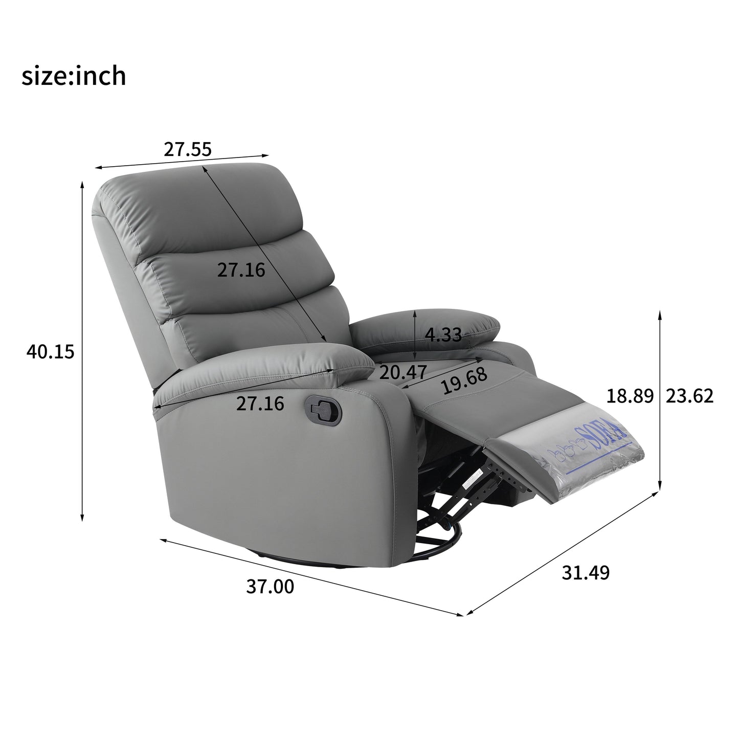 Fauteuil inclinable manuel pivotant à 360° en cuir synthétique gris clair avec protection anti-salissure pour les pieds et tissu résistant aux rayures des chats