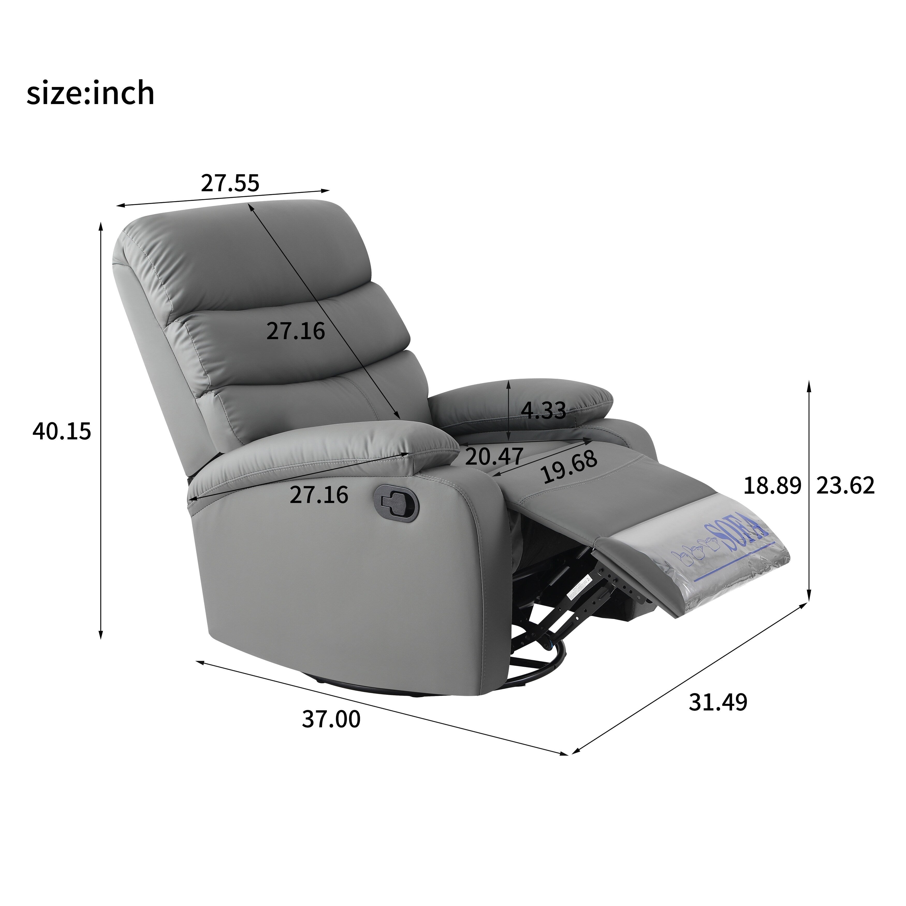 Fauteuil inclinable manuel pivotant à 360° en cuir synthétique gris clair avec protection anti-salissure pour les pieds et tissu résistant aux rayures des chats