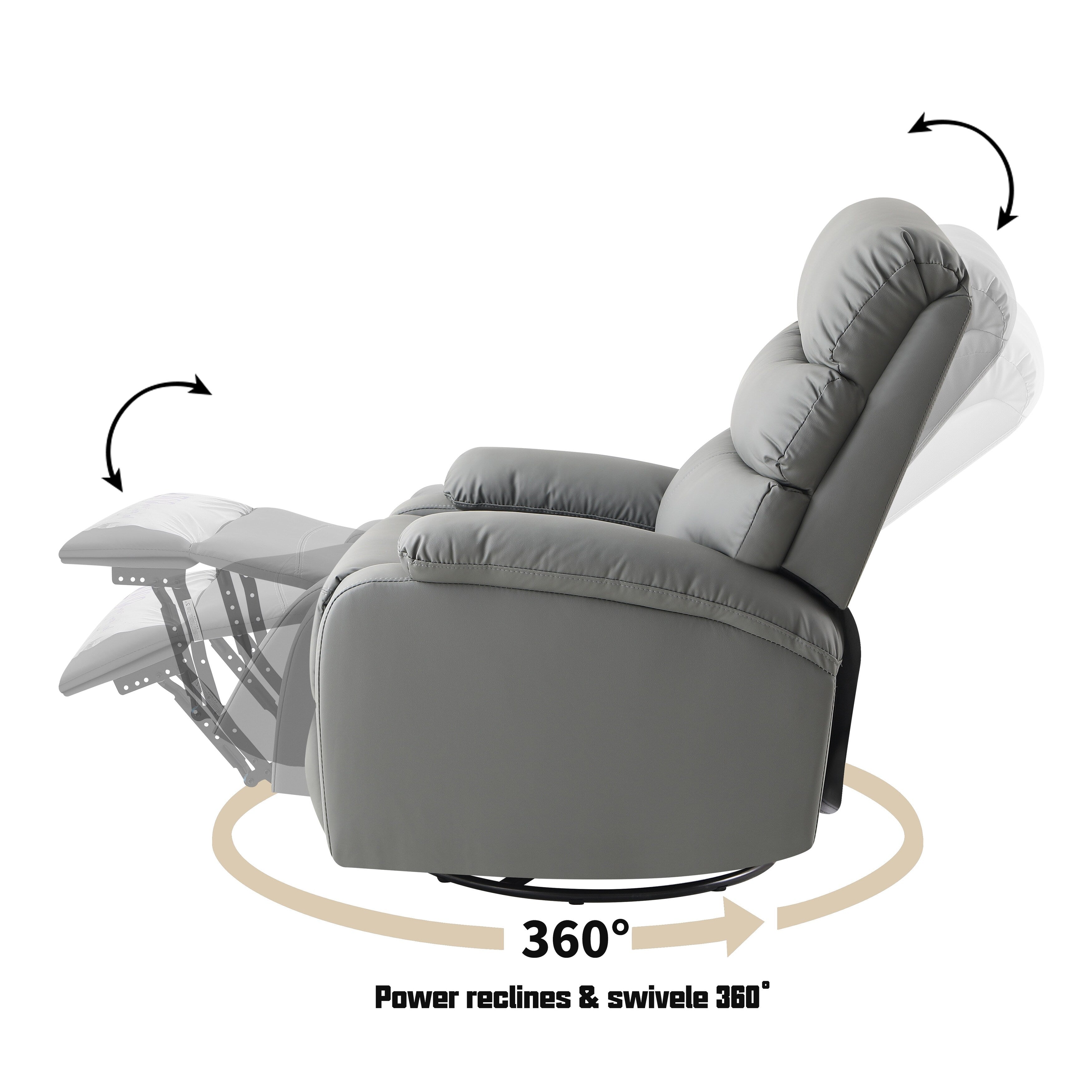 Fauteuil inclinable manuel pivotant à 360° en cuir synthétique gris clair avec protection anti-salissure pour les pieds et tissu résistant aux rayures des chats