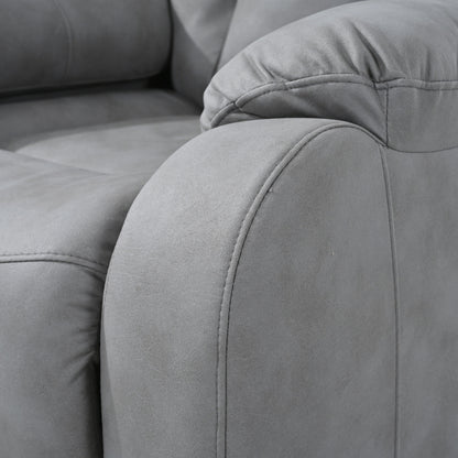 Fauteuil inclinable électrique gris clair pour personnes âgées, rembourré en polyester, avec poche latérale, accoudoirs coussinés et télécommande.
