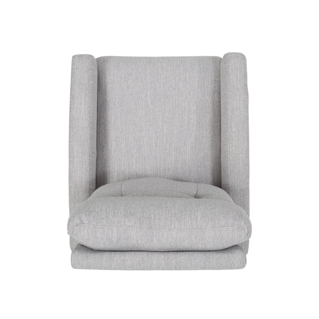 Fauteuil inclinable pivotant et rembourré en tissu gris clair moderne avec repose-pieds et dossier capitonné