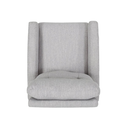 Fauteuil inclinable pivotant et rembourré en tissu gris clair moderne avec repose-pieds et dossier capitonné