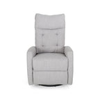 Fauteuil inclinable pivotant et rembourré en tissu gris clair moderne avec repose-pieds et dossier capitonné