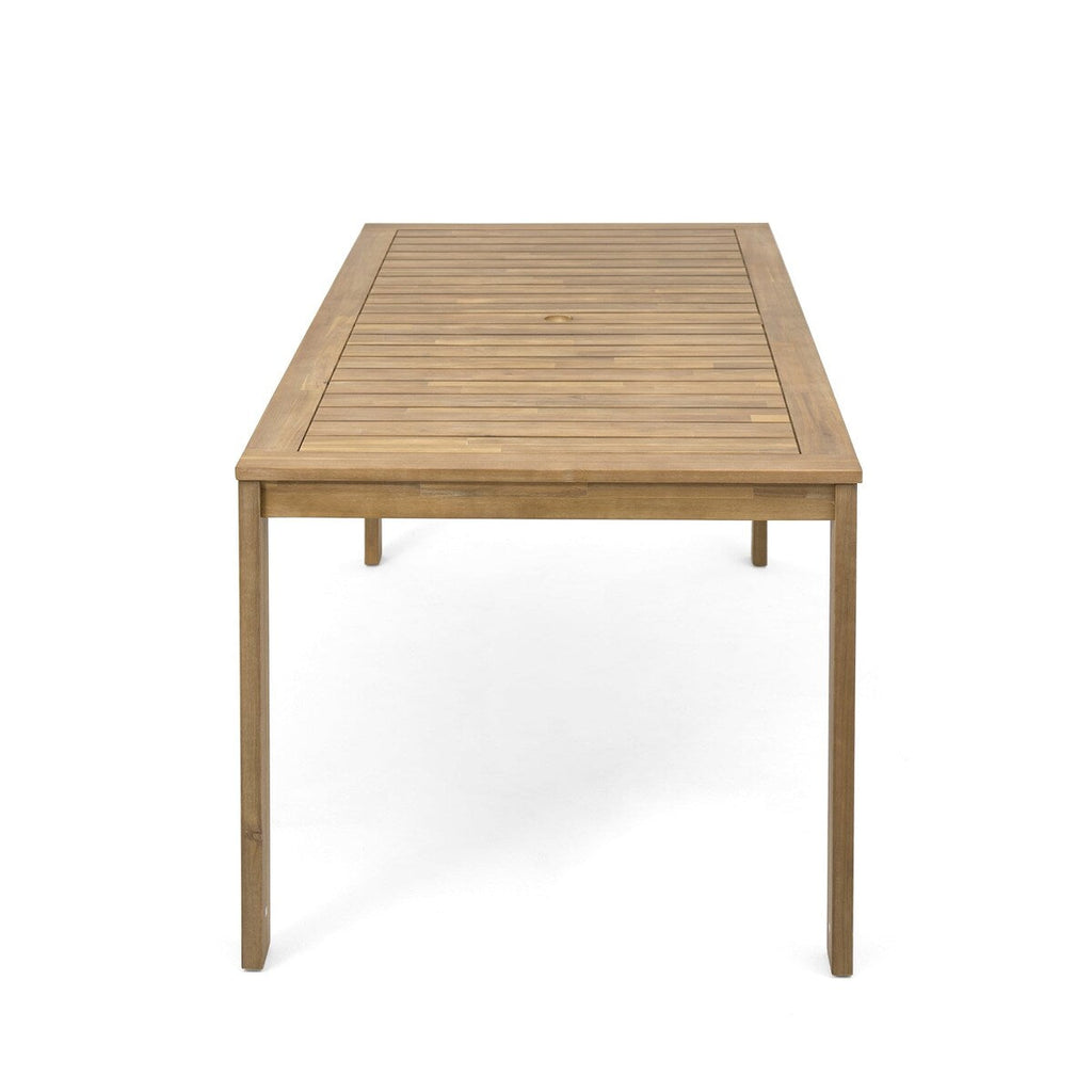 Ensemble de salle à manger d'extérieur 7 pièces en teck clair avec coussin gris beige clair et trou pour parasol