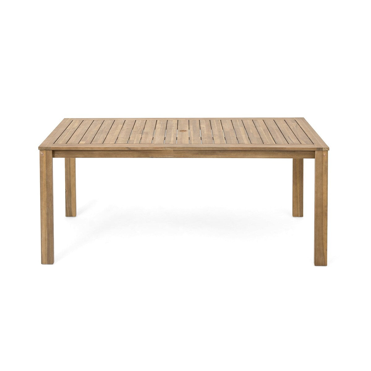 Ensemble de salle à manger d'extérieur 7 pièces en teck clair avec coussin gris beige clair et trou pour parasol