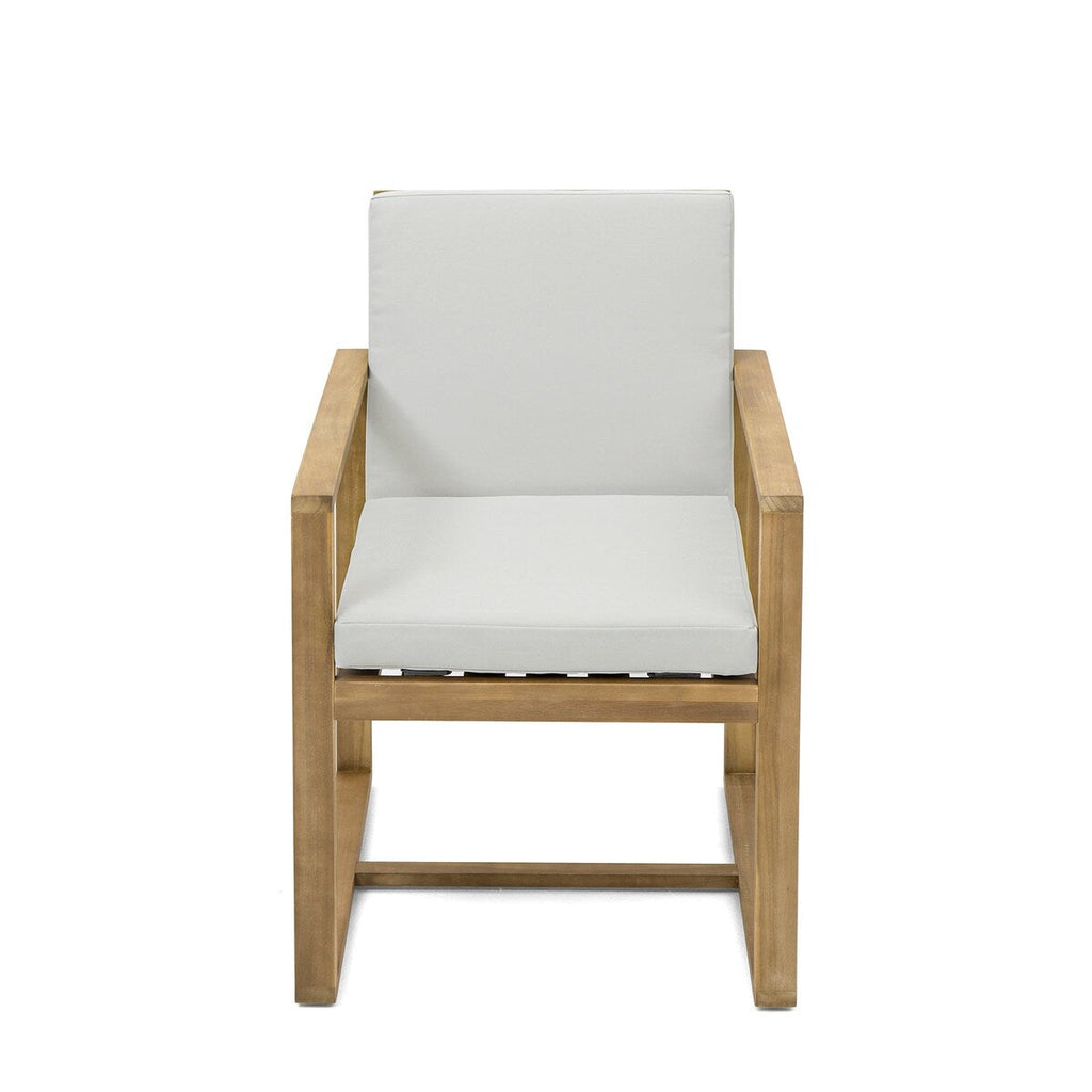 Ensemble de salle à manger d'extérieur 7 pièces en teck clair avec coussin gris beige clair et trou pour parasol