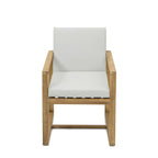 Ensemble de salle à manger d'extérieur 7 pièces en teck clair avec coussin gris beige clair et trou pour parasol