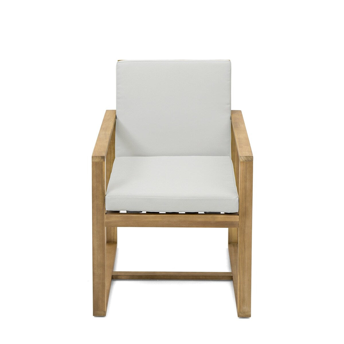 Ensemble de salle à manger d'extérieur 7 pièces en teck clair avec coussin gris beige clair et trou pour parasol