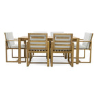 Ensemble de salle à manger d'extérieur 7 pièces en teck clair avec coussin gris beige clair et trou pour parasol
