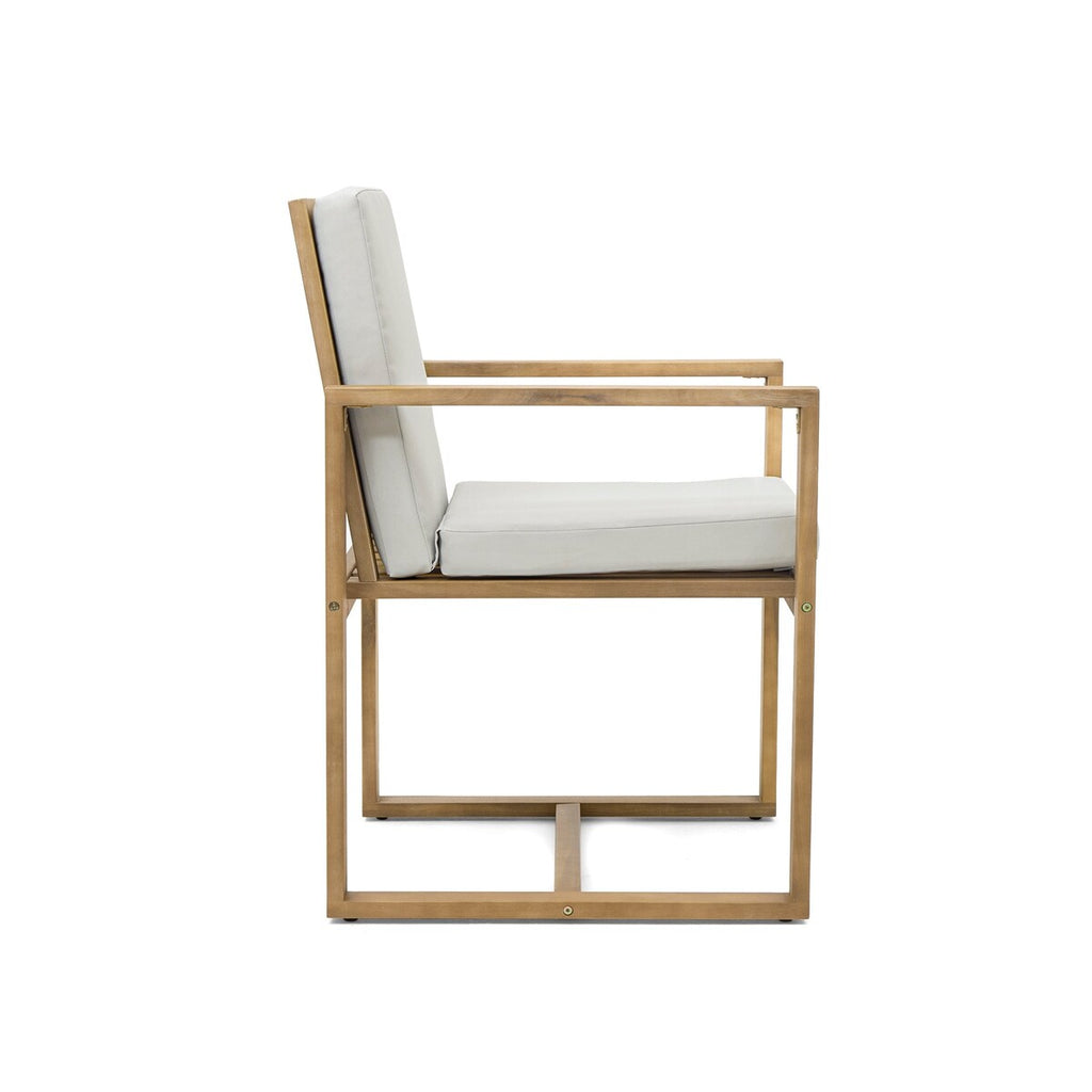 Ensemble de salle à manger d'extérieur 7 pièces en teck clair avec coussin gris beige clair et trou pour parasol
