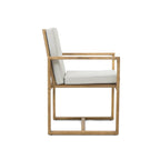Ensemble de salle à manger d'extérieur 7 pièces en teck clair avec coussin gris beige clair et trou pour parasol