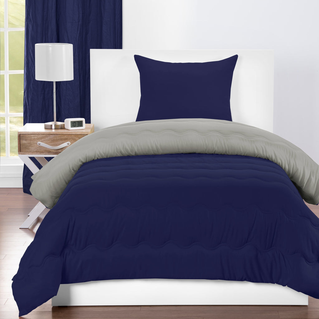 Parure de couette réversible bleu foncé et gris champignon