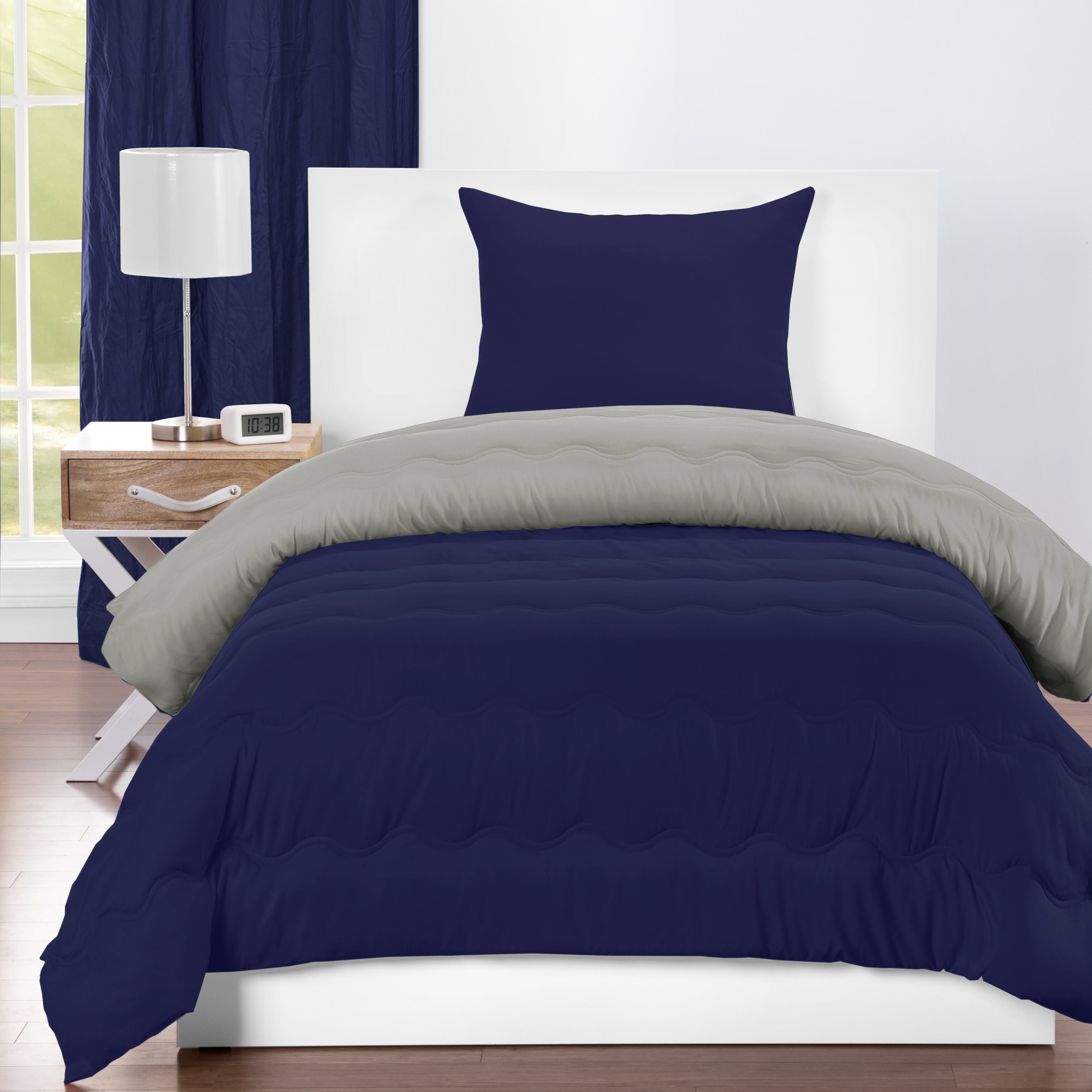 Parure de couette réversible bleu foncé et gris champignon