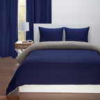 Parure de couette réversible bleu foncé et gris champignon