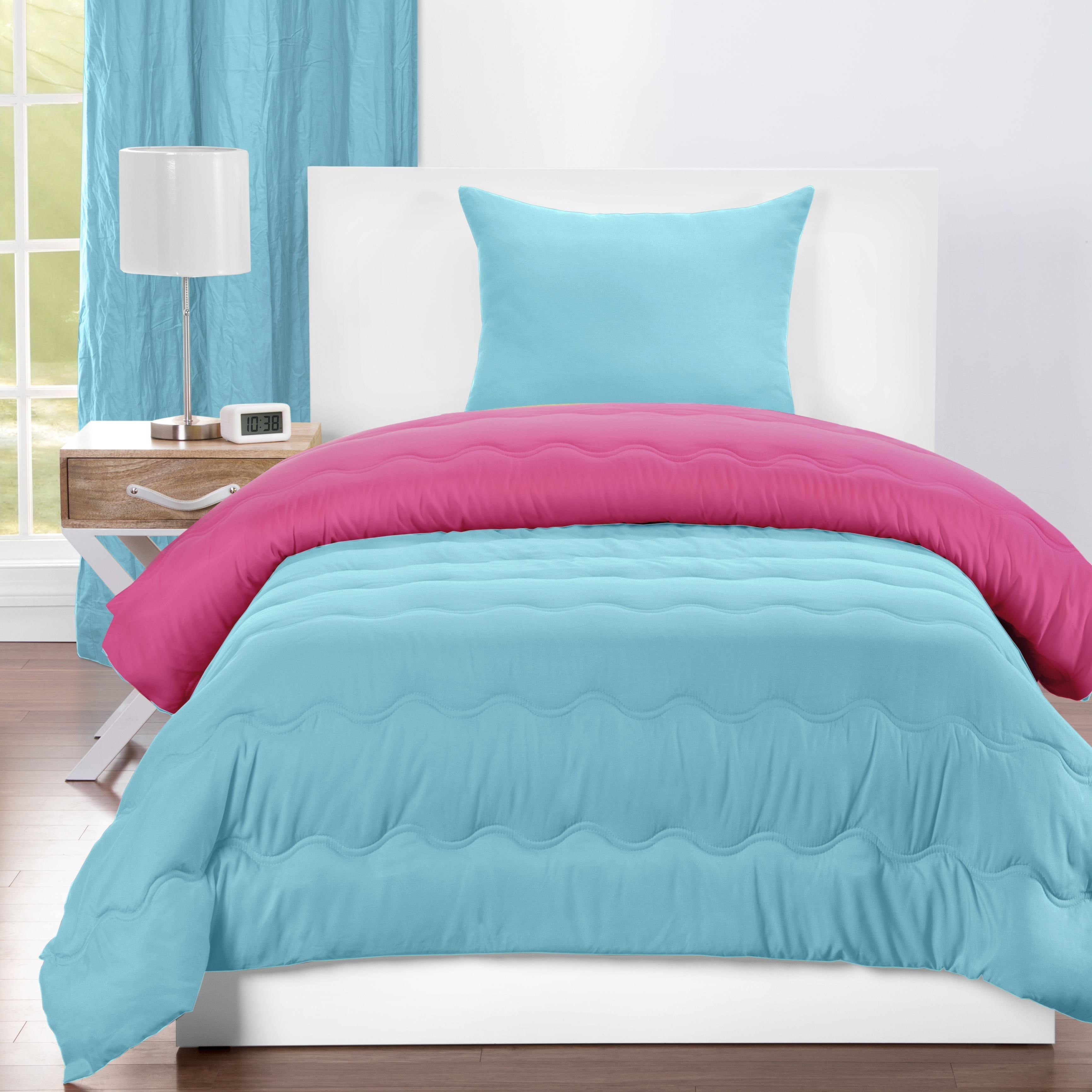 Parure de lit réversible Lil' Sis turquoise et rose vif