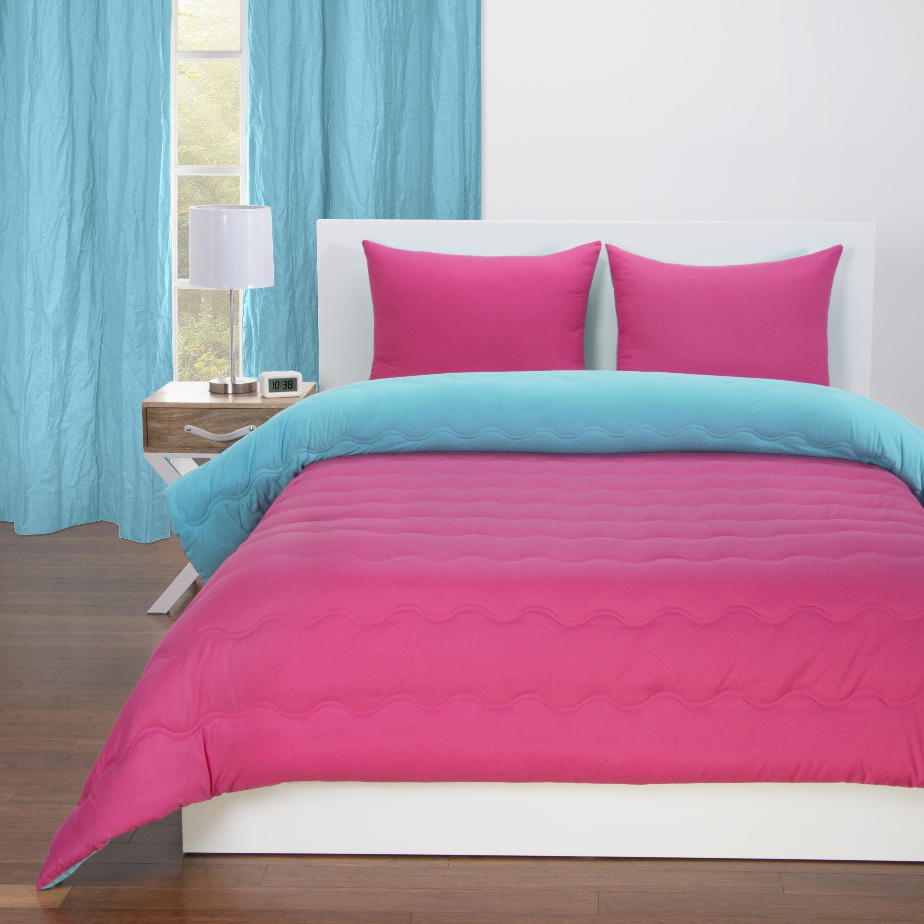 Parure de lit réversible Lil' Sis turquoise et rose vif