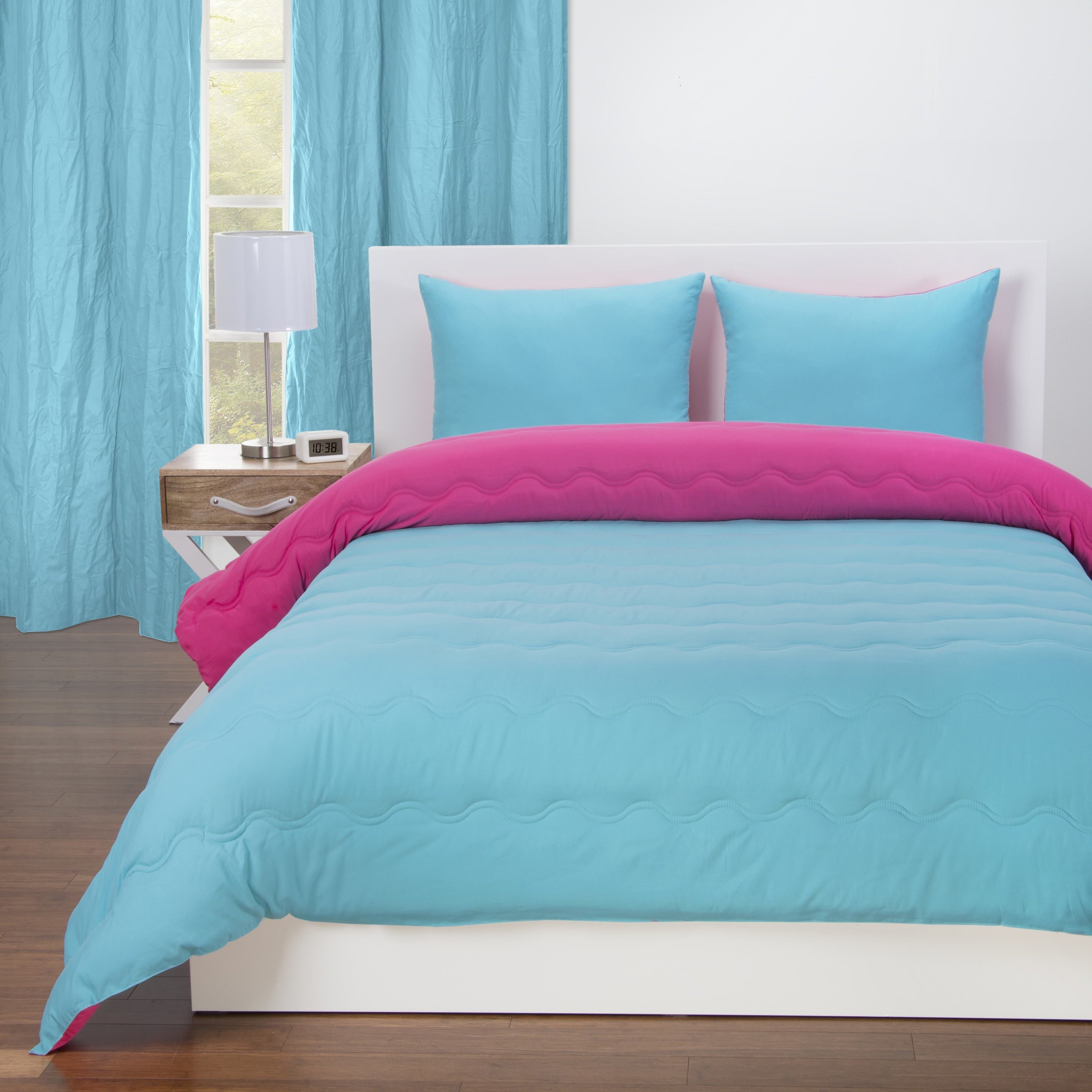 Parure de lit réversible Lil' Sis turquoise et rose vif
