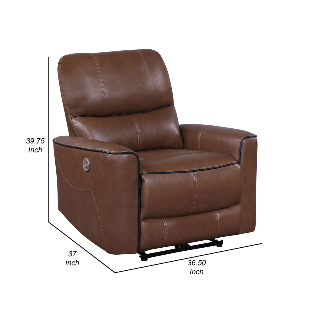 Fauteuil inclinable électrique Lima, similicuir marron, port USB, coussins en mousse