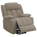 Fauteuil inclinable releveur électrique Limi, marron camel, port USB, porte-gobelets