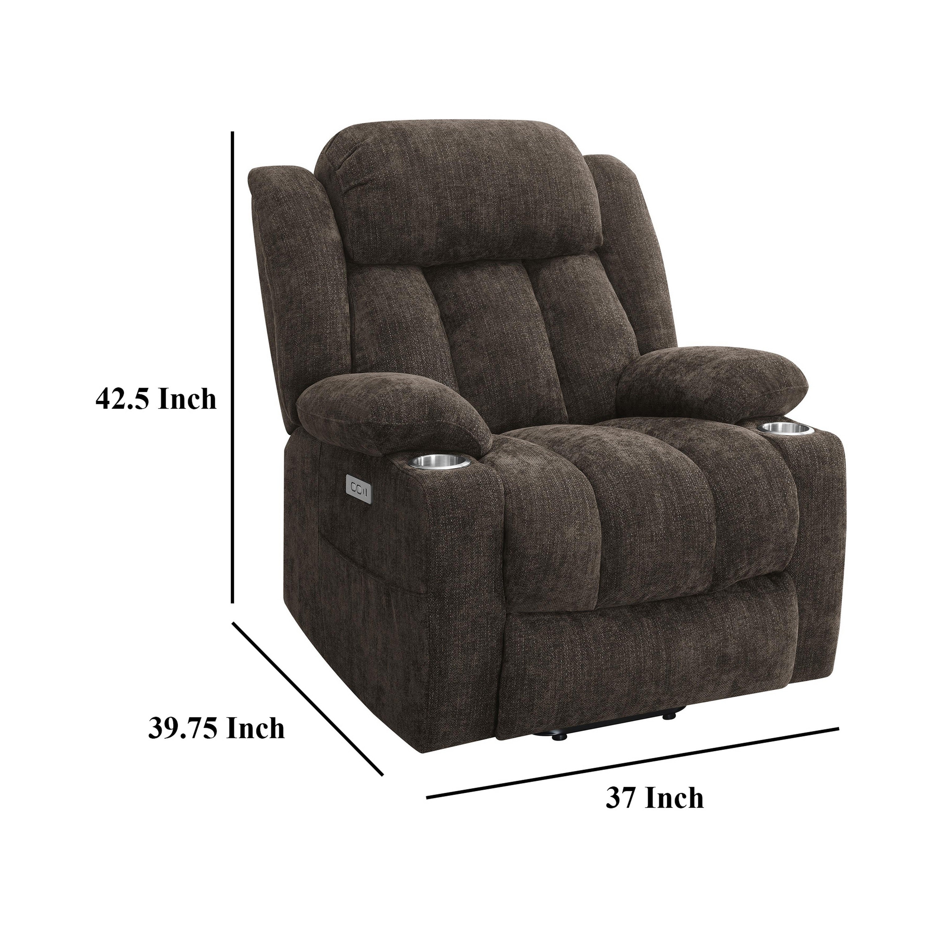 Fauteuil inclinable électrique Limi, marron foncé, port USB, porte-gobelets