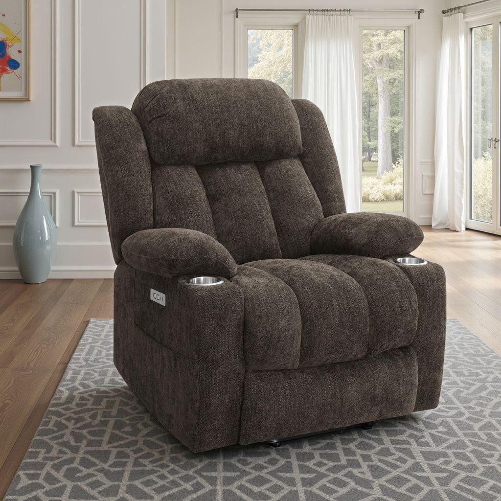 Fauteuil inclinable électrique Limi, marron foncé, port USB, porte-gobelets