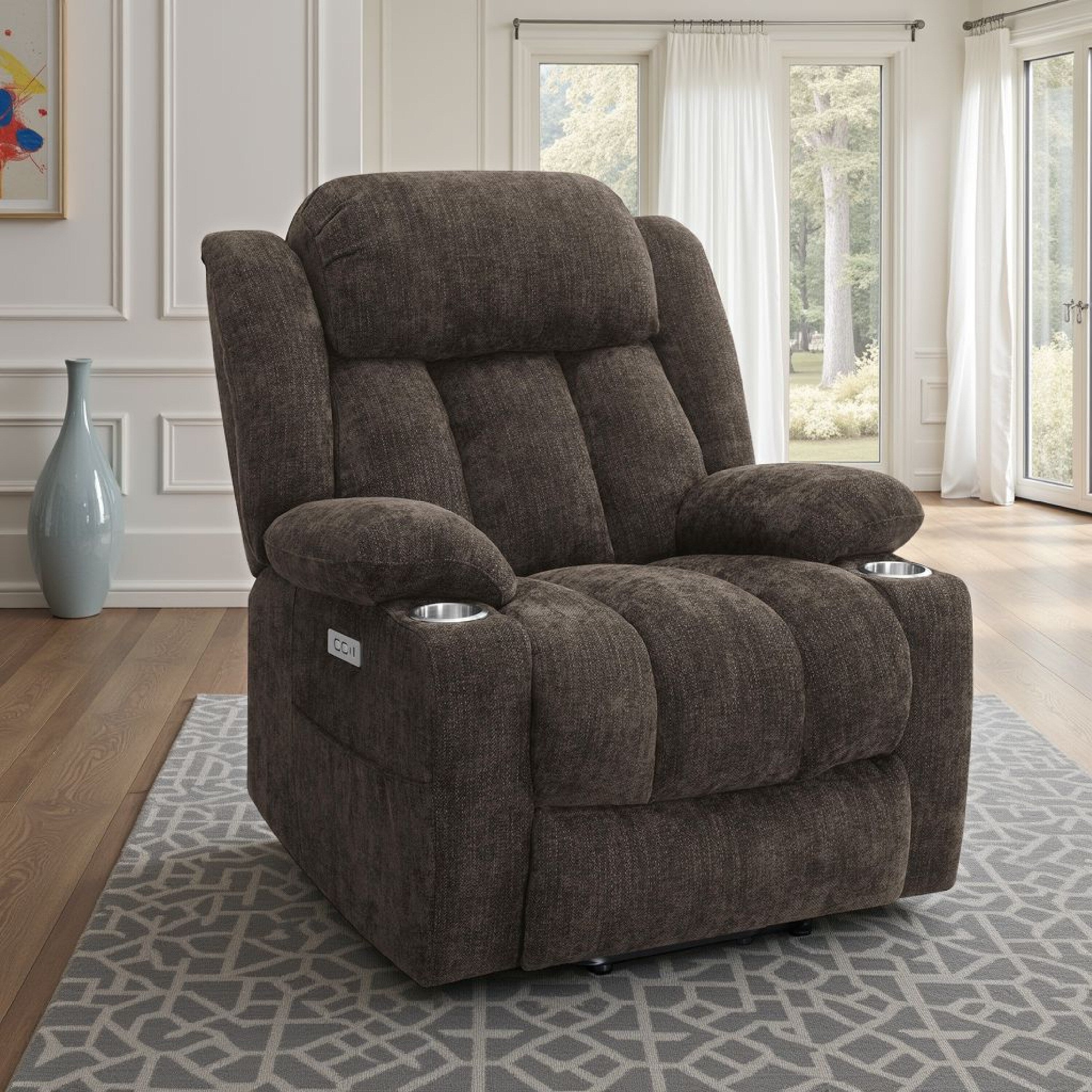 Fauteuil inclinable électrique Limi, marron foncé, port USB, porte-gobelets