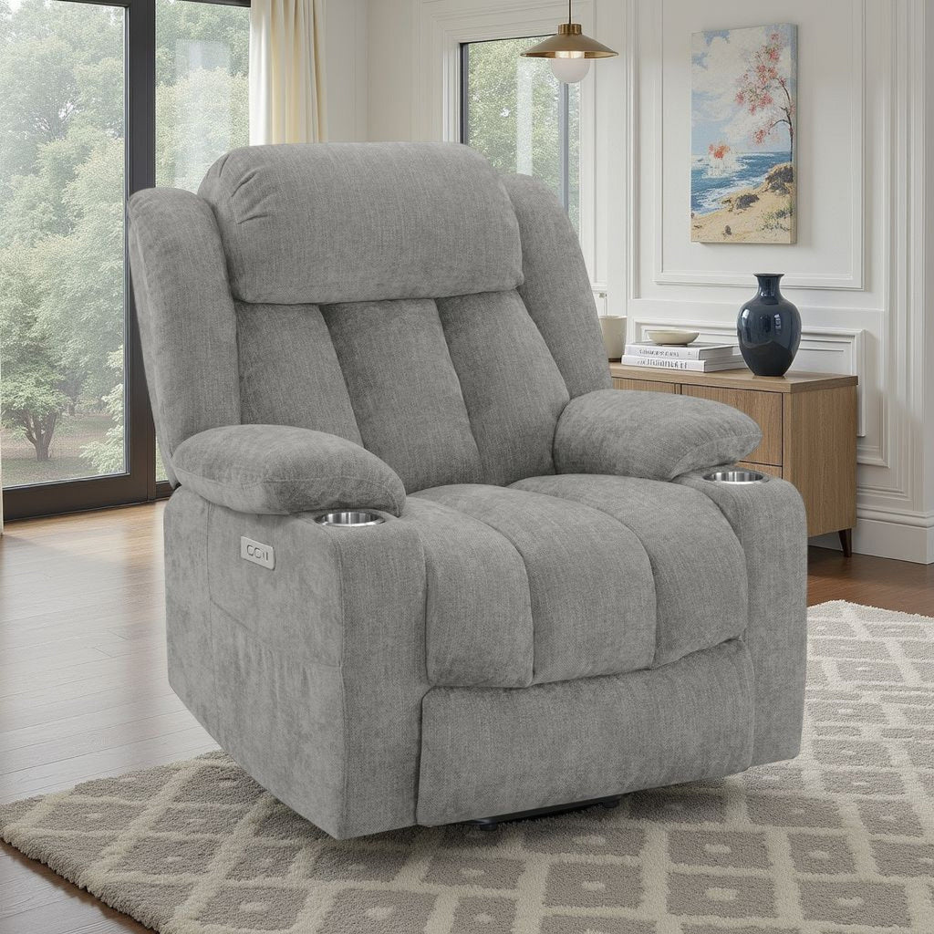 Fauteuil inclinable électrique Limi, gris clair, port USB, porte-gobelets