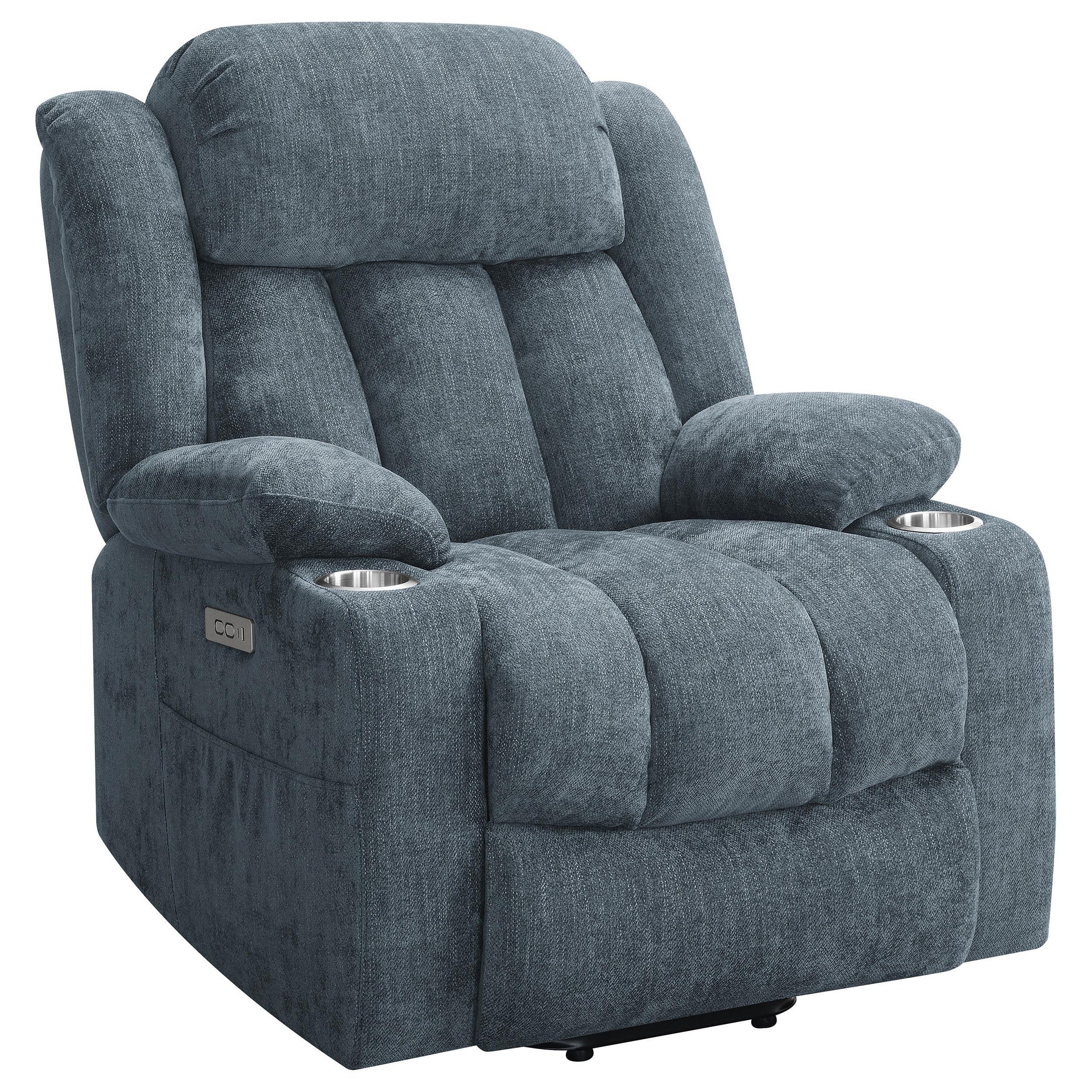 Fauteuil inclinable releveur électrique Limi, bleu ardoise, port USB, porte-gobelets