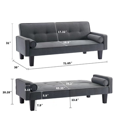 Canapé-lit convertible moderne en tissu de lin avec accoudoirs amovibles