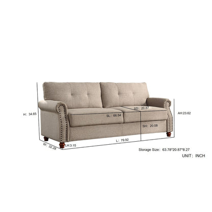 Canapé en lin beige avec rangement - 32,28 x 79,53 x 33,47