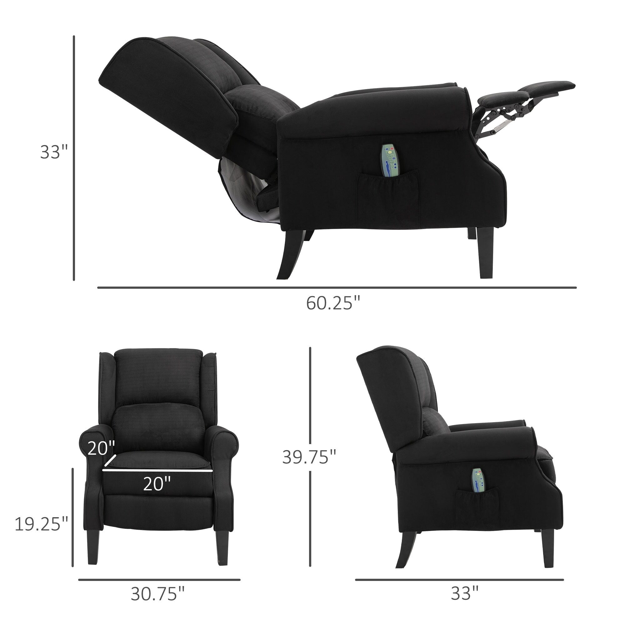 Canapé inclinable massant en lin avec fonction chauffante, télécommande et inclinaison manuelle