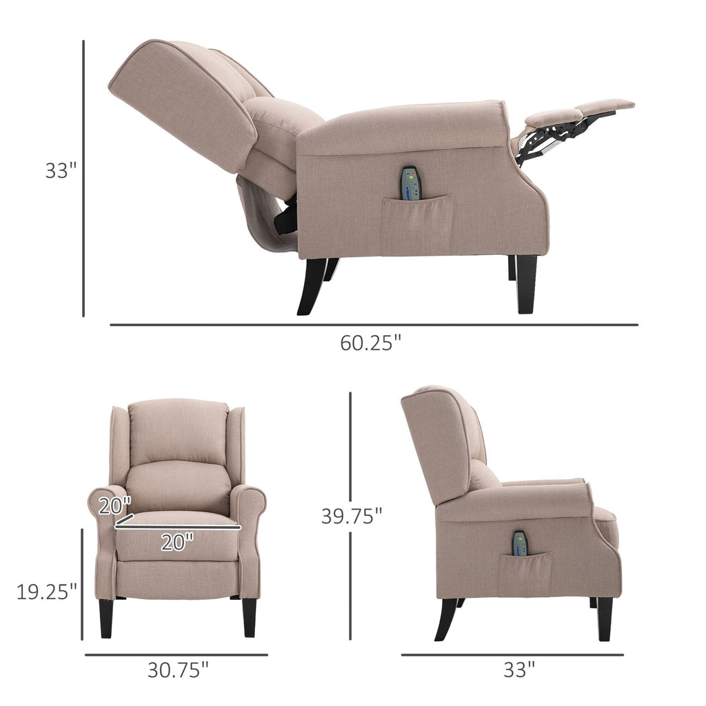 Canapé inclinable massant en lin avec fonction chauffante, télécommande et inclinaison manuelle