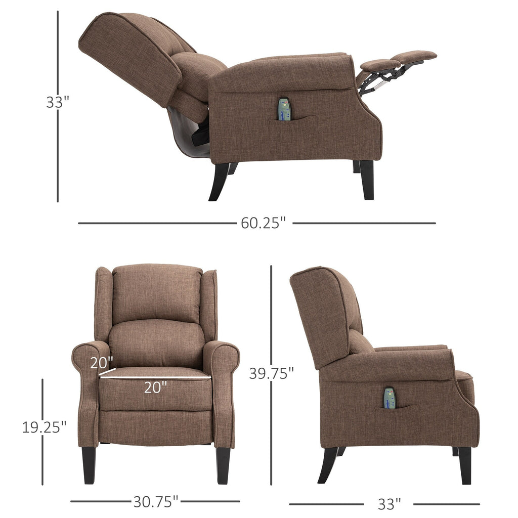 Canapé inclinable massant en lin avec fonction chauffante, télécommande et inclinaison manuelle