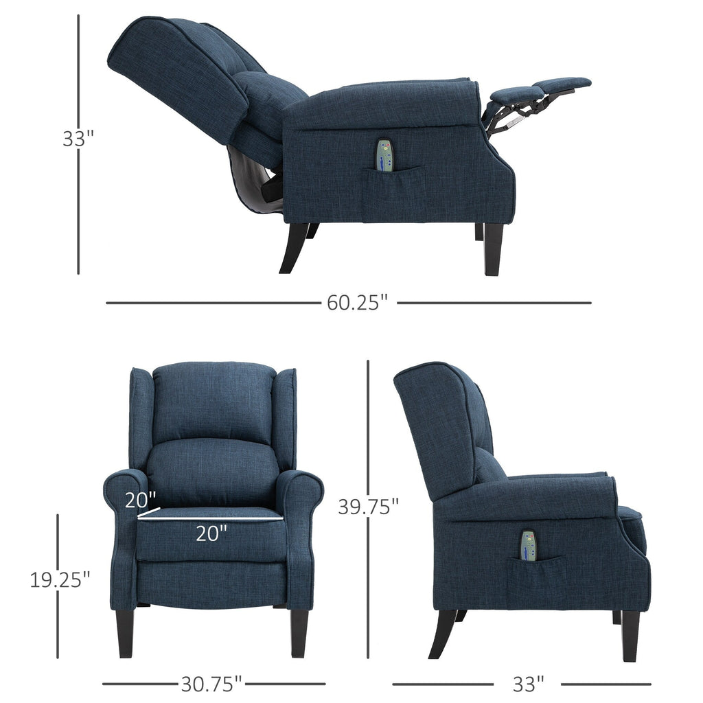 Canapé inclinable massant en lin avec fonction chauffante, télécommande et inclinaison manuelle